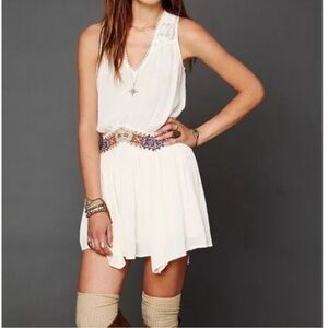 Free People Zig Zag Embroidered Waist V-neck Dress